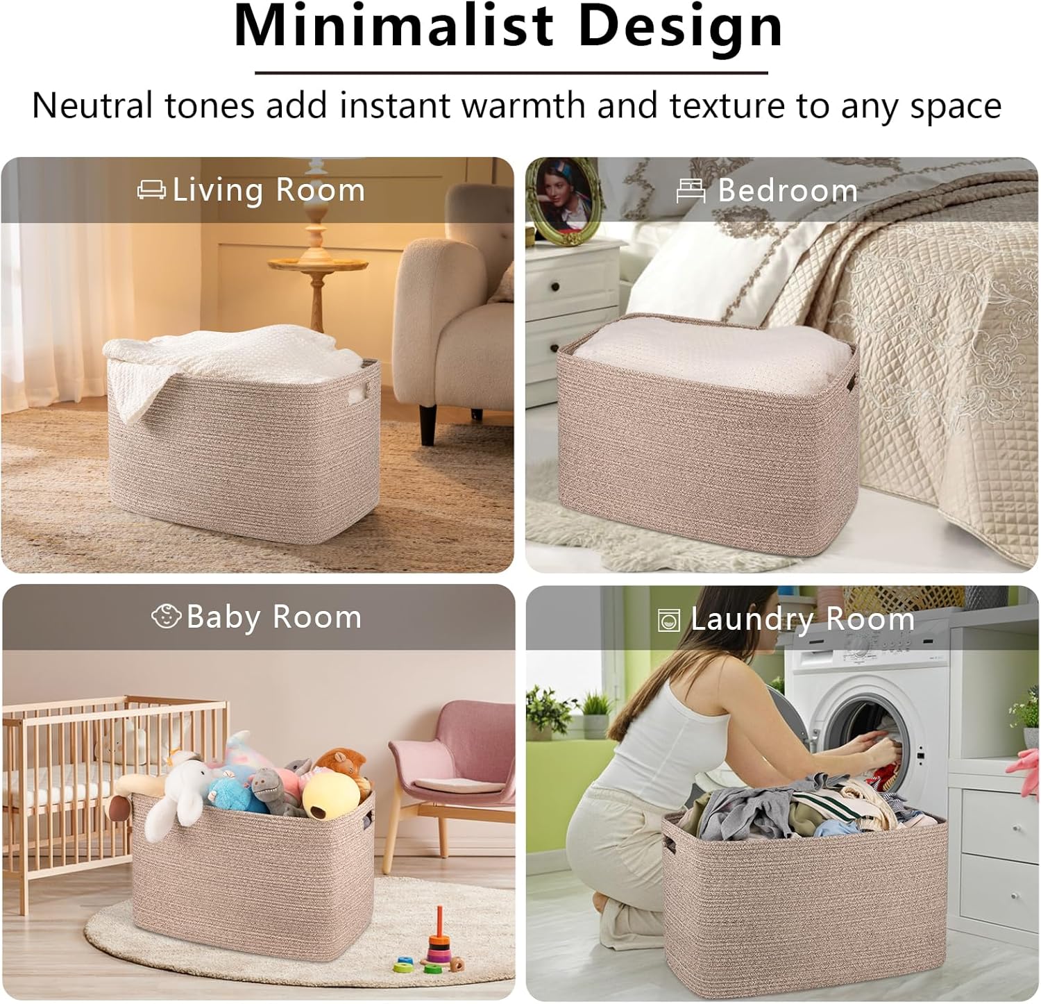 Cotton Rope Storage Basket, Oversized Blanket Basket for Living Room, Bedroom, Nursery A923987