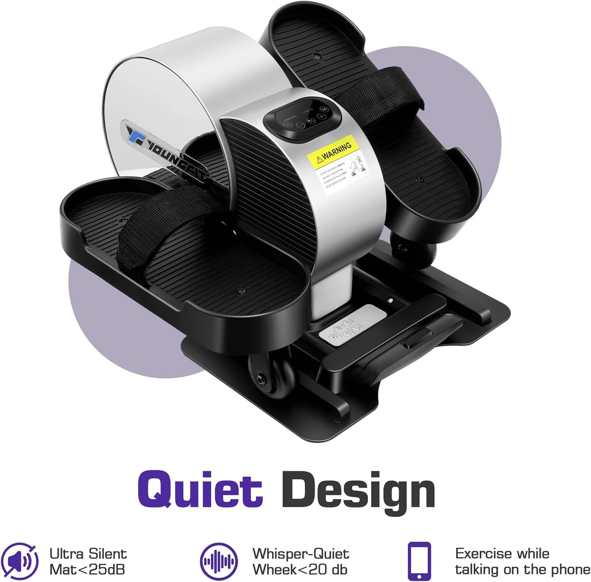 Under Desk Elliptical - Quiet Portable Leg Exerciser with Remote and App Control E129