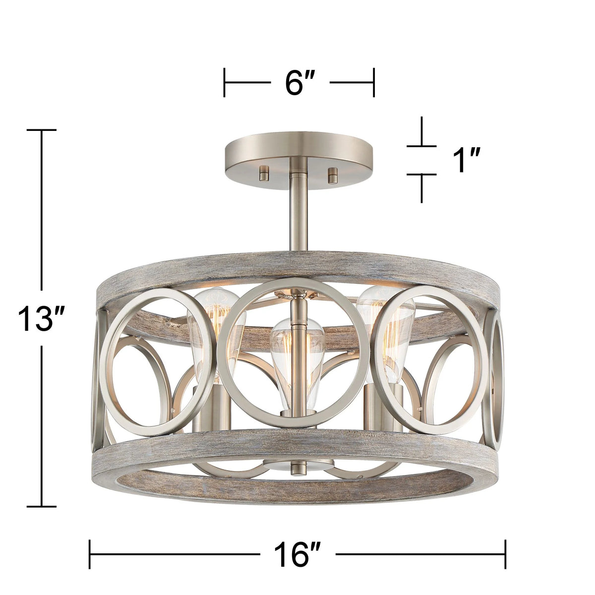 Rustic Farmhouse Semi Flush Mount Ceiling Light 16" Wide 3-Light LED W900