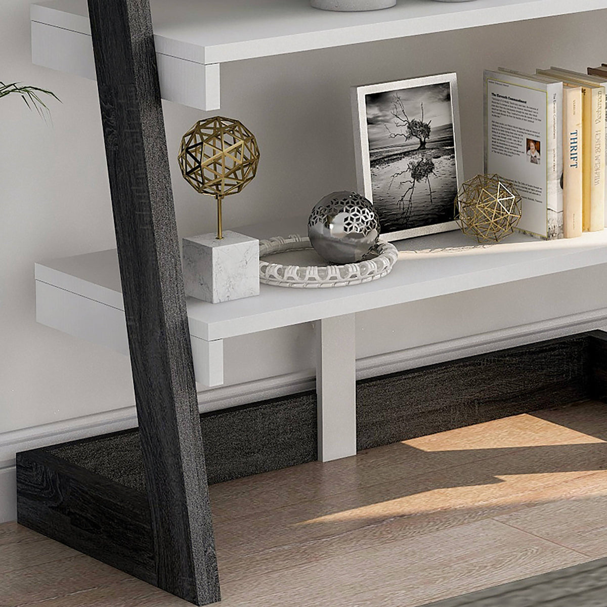 Weathered White 2-Piece Desk with Bookcase Set K1805