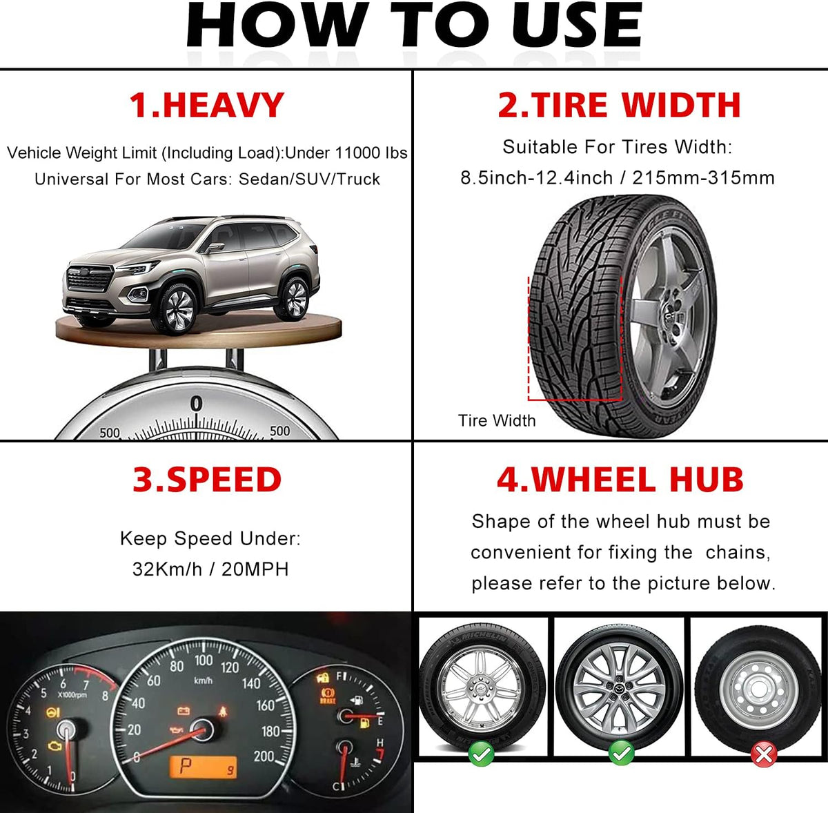 12 pcs Tire Chains for Cars with Adjustable Lock Z349