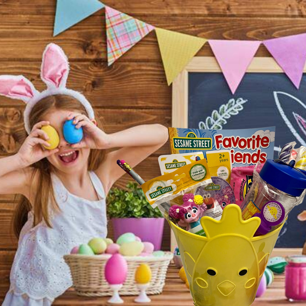 Sesame Street Easter Basket with Collectible Toy Tumbler Led Night Light Coloring Book Bubbles Candies A544404