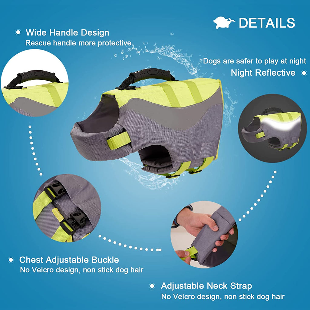 Green XL Dog Life Jacket with Rescue Handle C78773