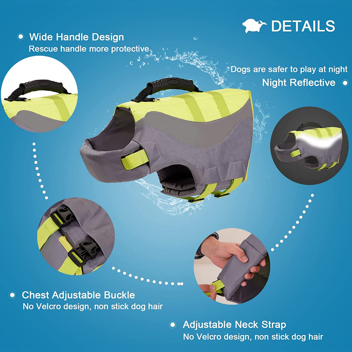 Green XL Dog Life Jacket with Rescue Handle C78773