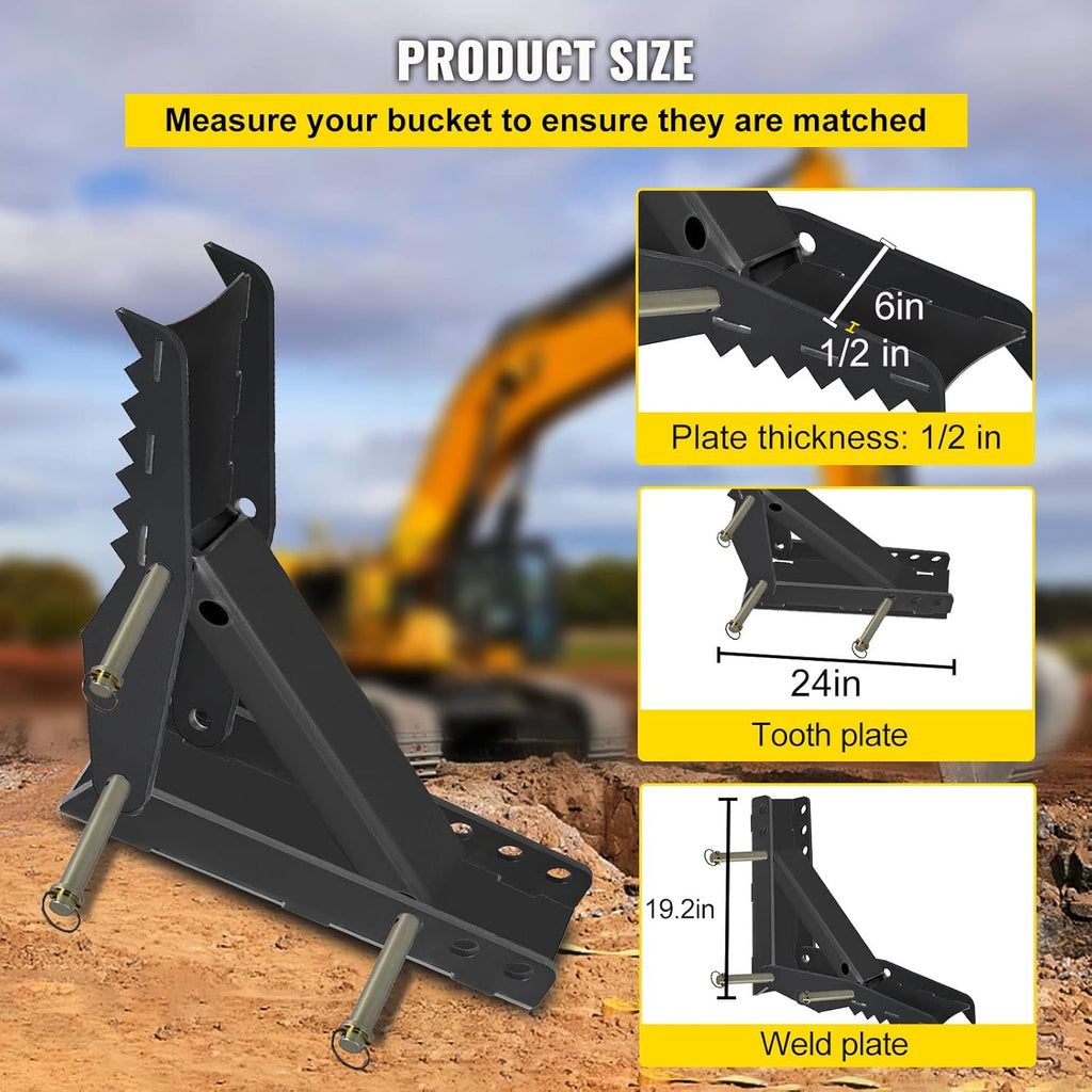24 inch Excavator Hydraulic Thumb Backhoe Thumb Attachments Weld 1/2 Inch Teeth Thick Steel Plate Assembly CNC Plasma Cut Bolt-On Design Q10898
