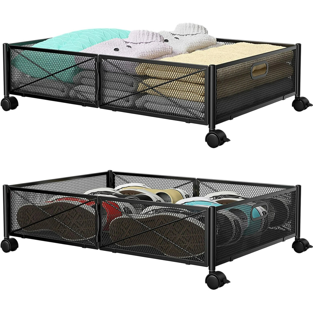 Under Bed Storage Containers with Wheels, Shoe Organizer Drawer, Metal Storage for Clothes Shoes Blankets V749978