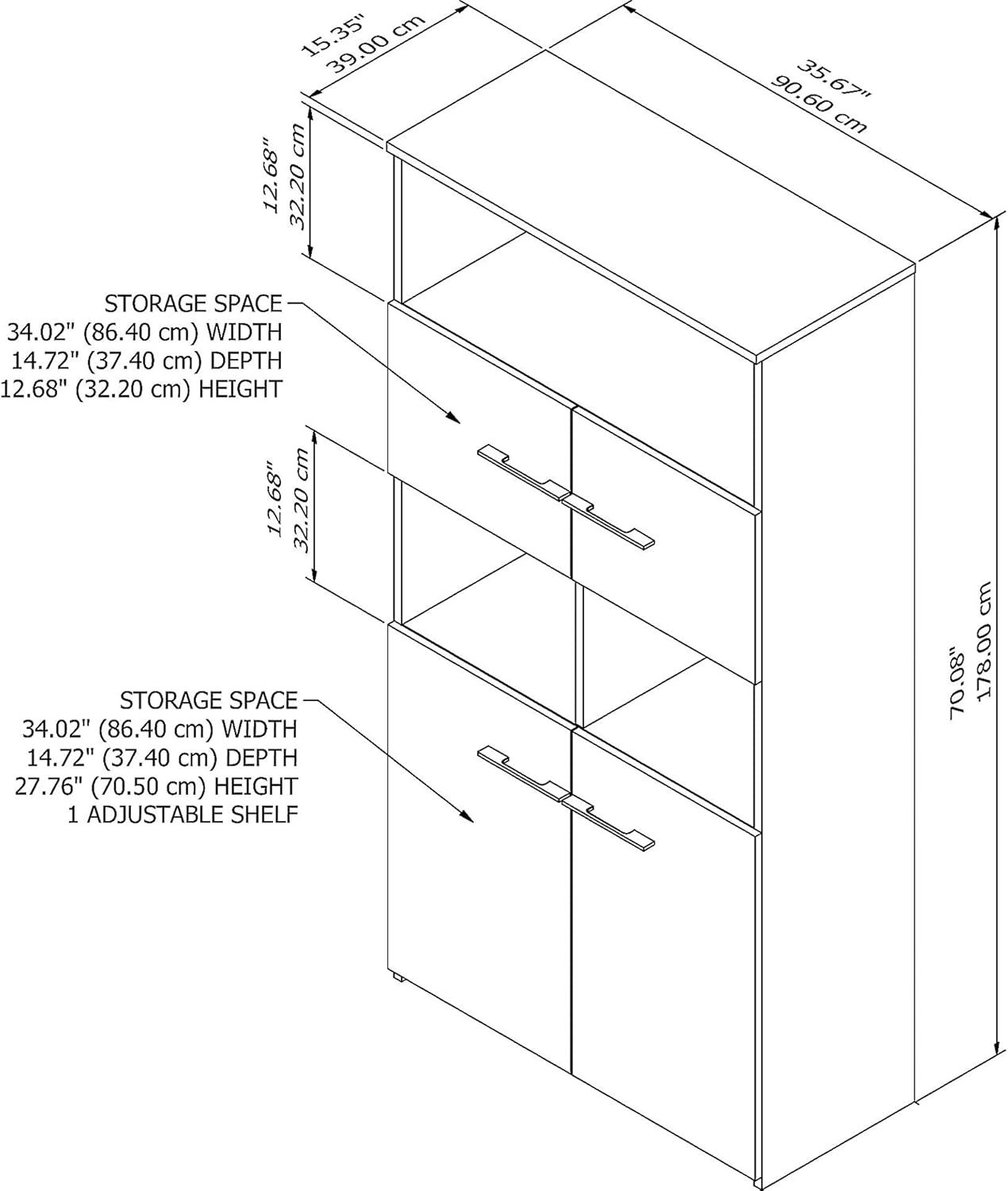 5 Shelf Bookcase with Doors in Modern Hickory E576