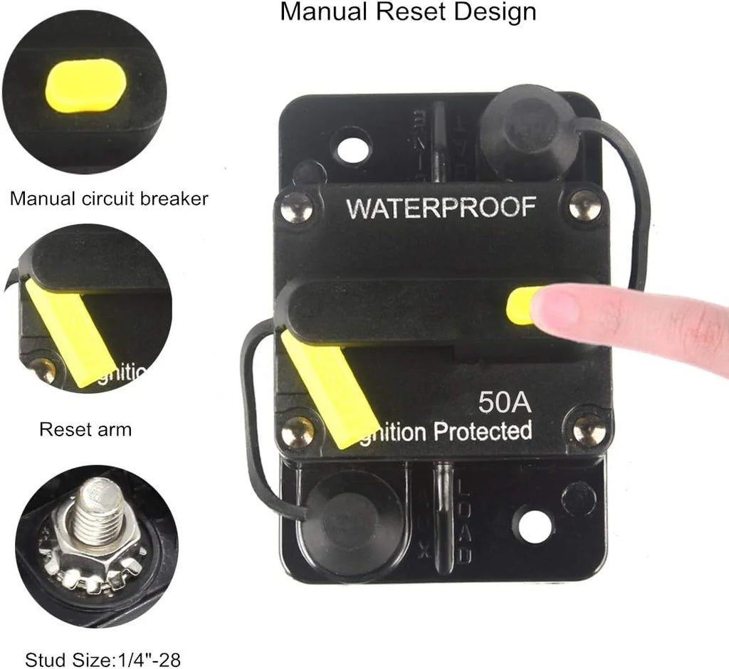 50 Amp Circuit Breaker 12V-48V DC Manual Reset Waterproof R89403