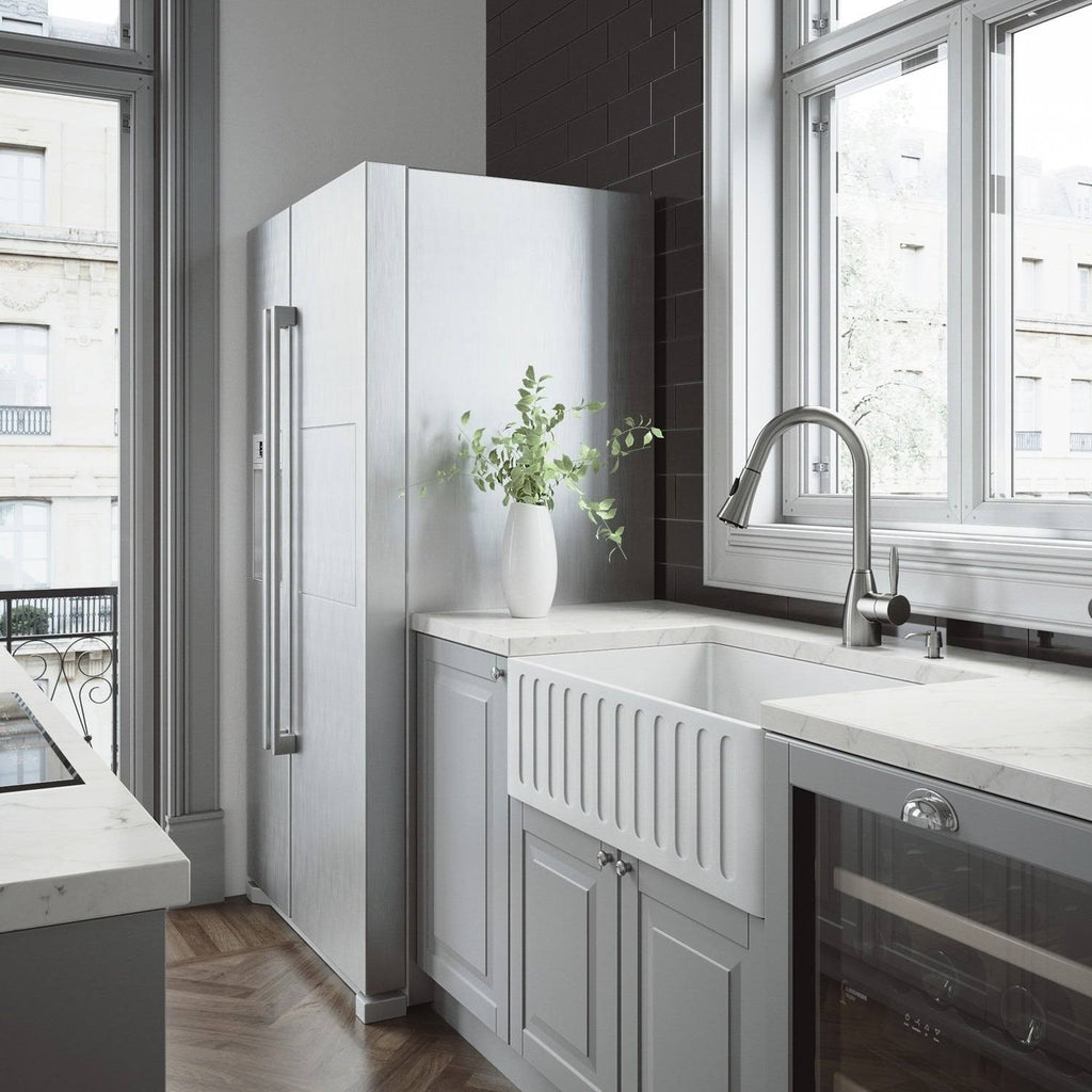 30x22 Matte Stone Farmhouse Kitchen Sink and Stainless-Steel Faucet Set A14082