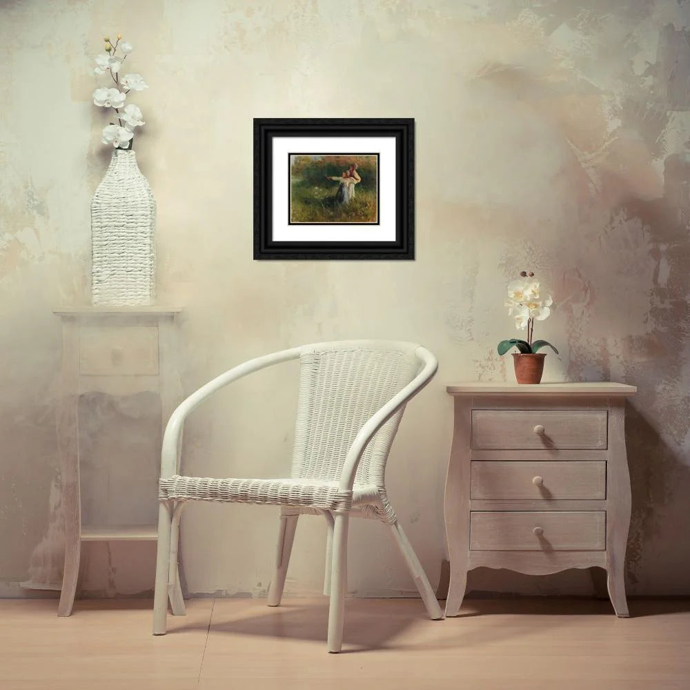 Black Ornate Wood Framed Double Matted Art Print C682