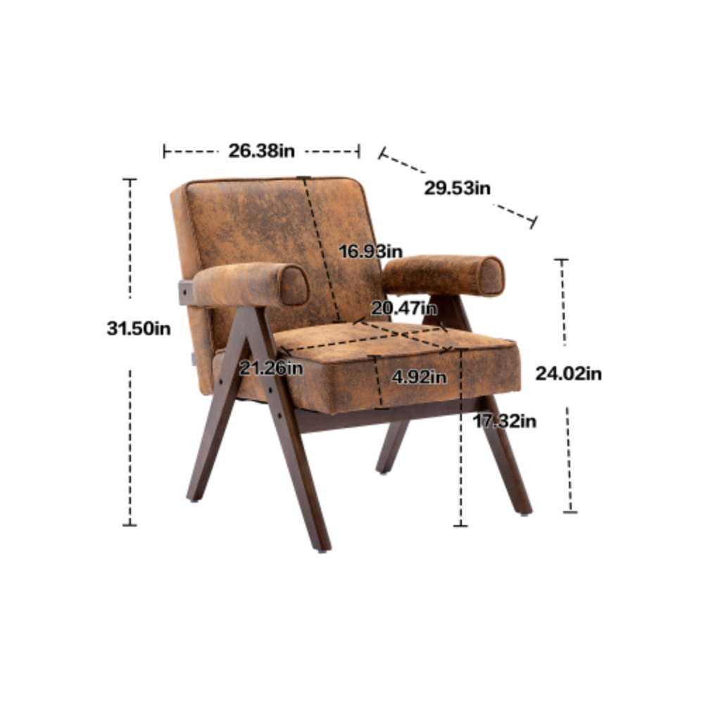 Mid-Century Modern Accent Chair with Solid Wood Armrest and Feet L205