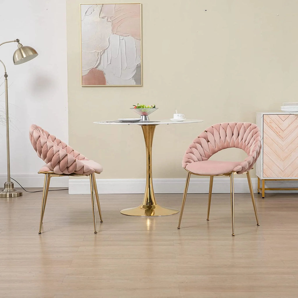 Pink Velvet Accent Chair Set of 2 with Gold Legs N1165