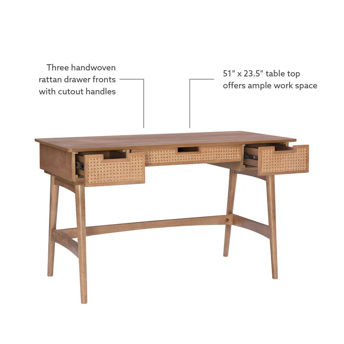 Rattan Wood Desk with Drawers K656