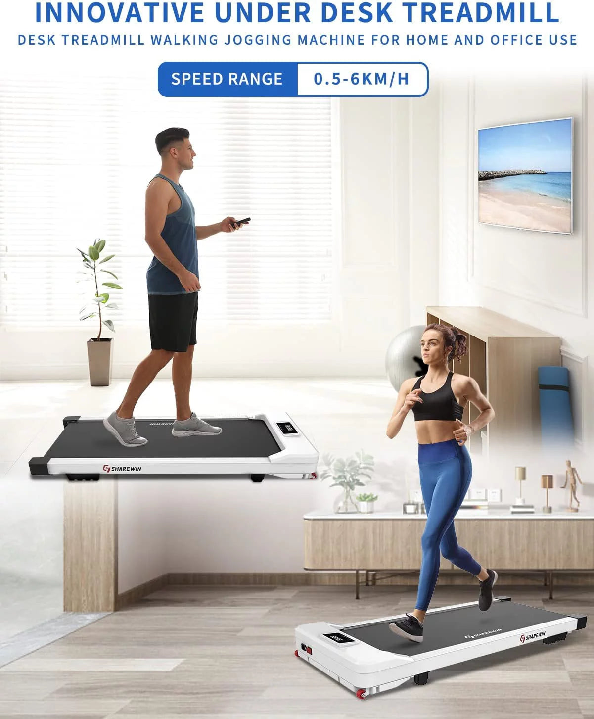Under Desk Treadmill Walking Pad with Remote Control and LED Display C754323