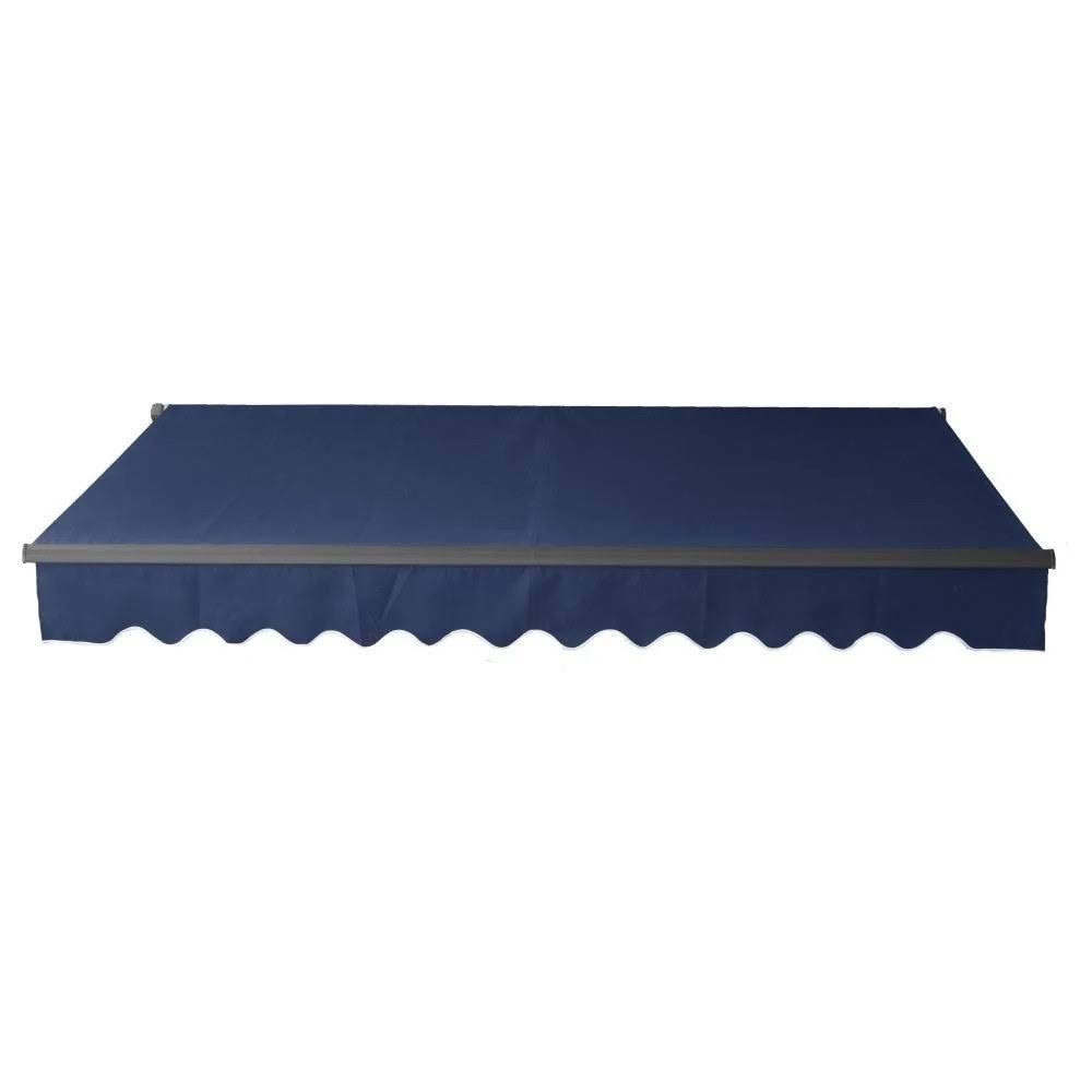 Black Frame Retractable Patio Canopy Awning Blue J1849