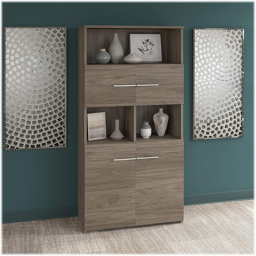 5 Shelf Bookcase with Doors in Modern Hickory E576