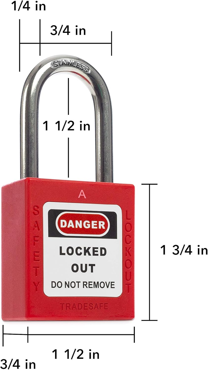 Red Keyed Alike Padlocks, 10 Pack, Stainless Steel Shackle F706295