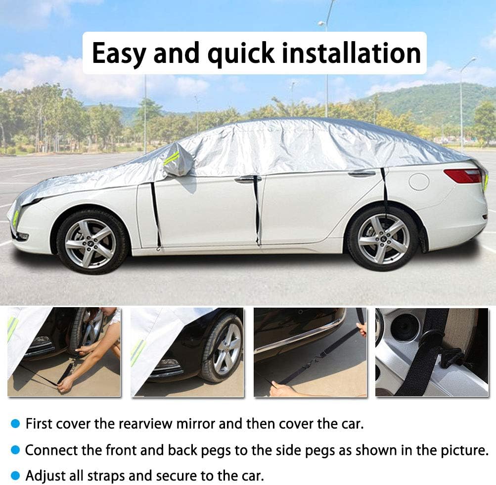 Half Car Cover with Cotton Waterproof Dustproof UV Resistant Snowproof Universal Fit Sedan Length 176'' to 194'' N441