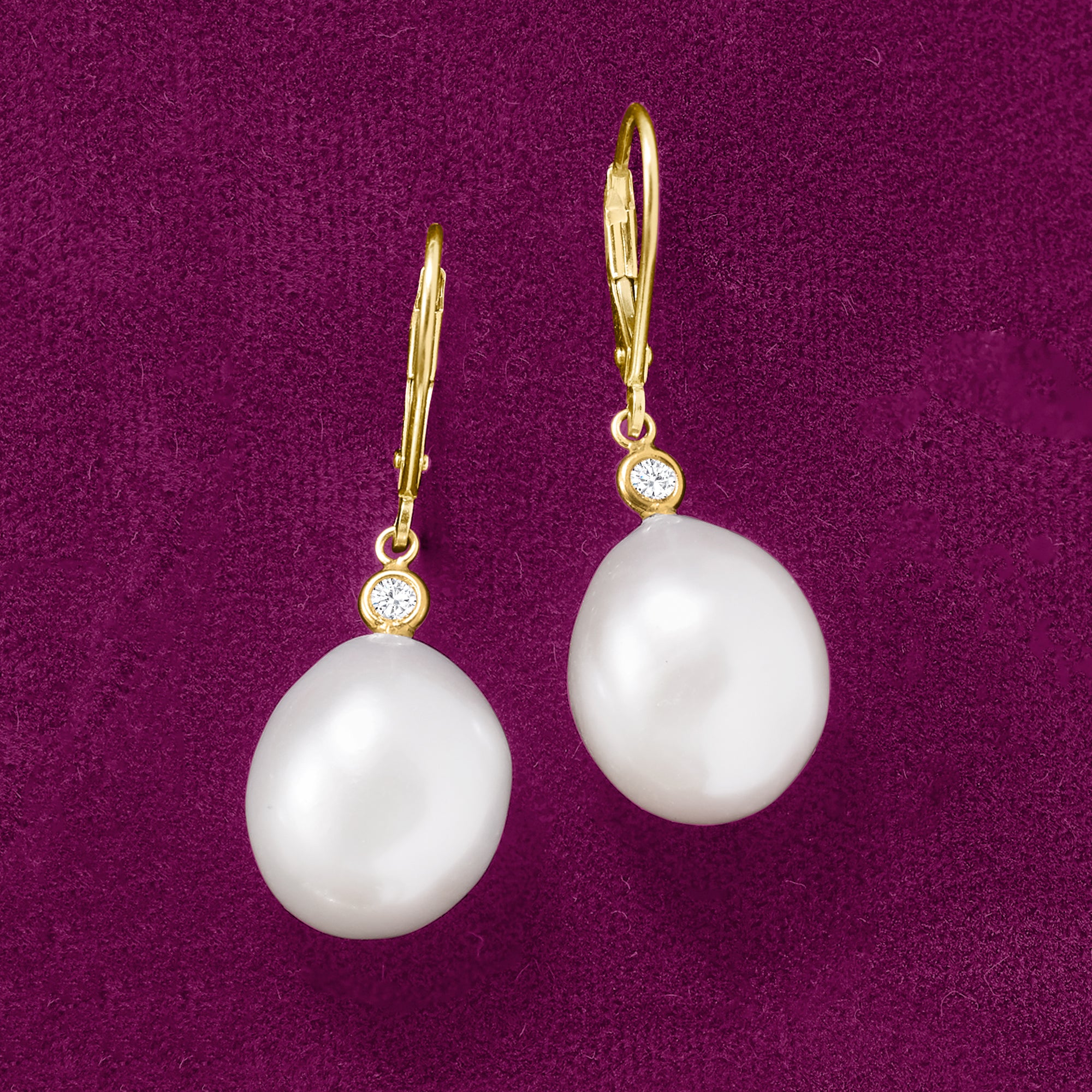 Cultured Pearl and Diamond Drop Earrings in 14kt Yellow Gold L597823