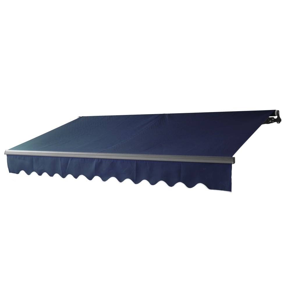 Black Frame Retractable Patio Canopy Awning Blue J1849