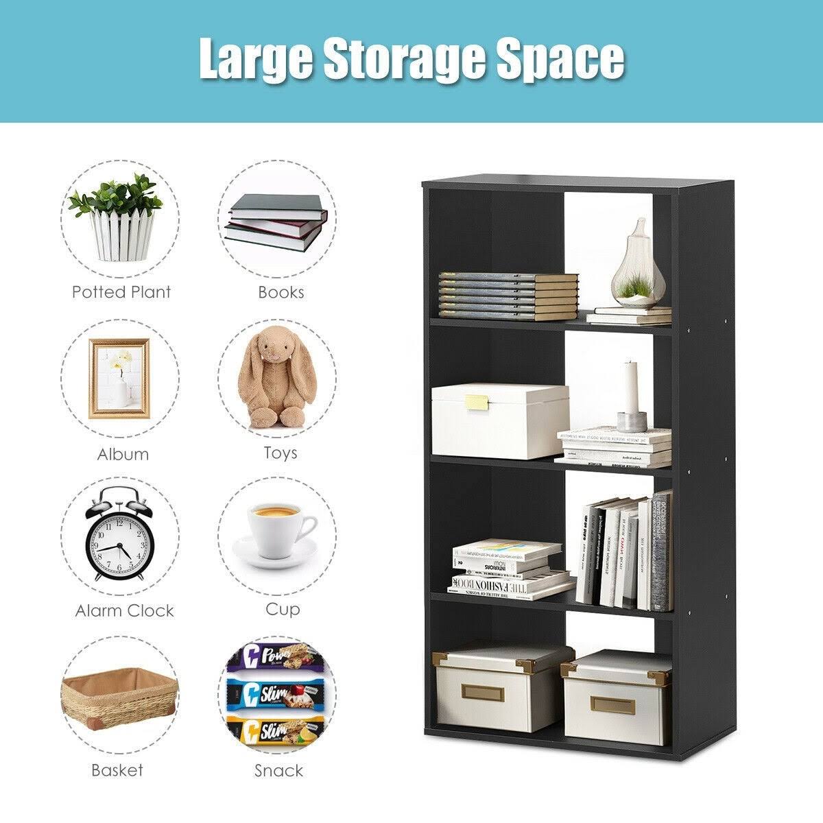 Black 4-Tier Bookcase with Adjustable Shelves Z69122