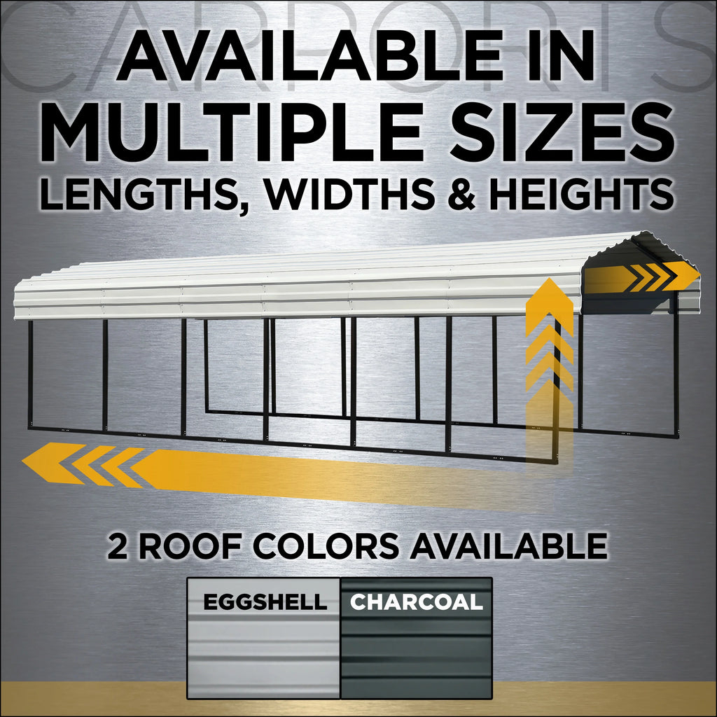 Galvanized Steel Carport Kit, 10' x 20' x 9', Charcoal N56773