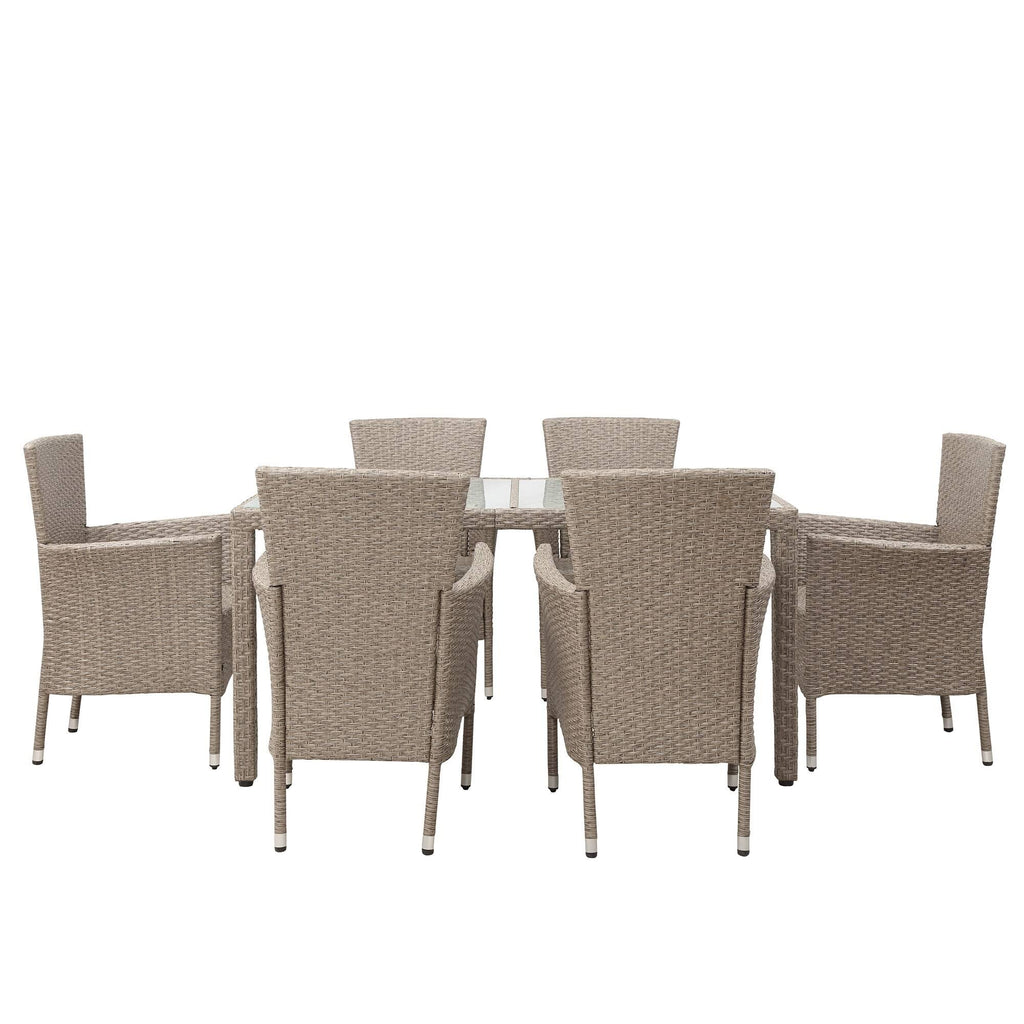 Beige-Brown 7 Piece Patio Wicker Dining Table J9868