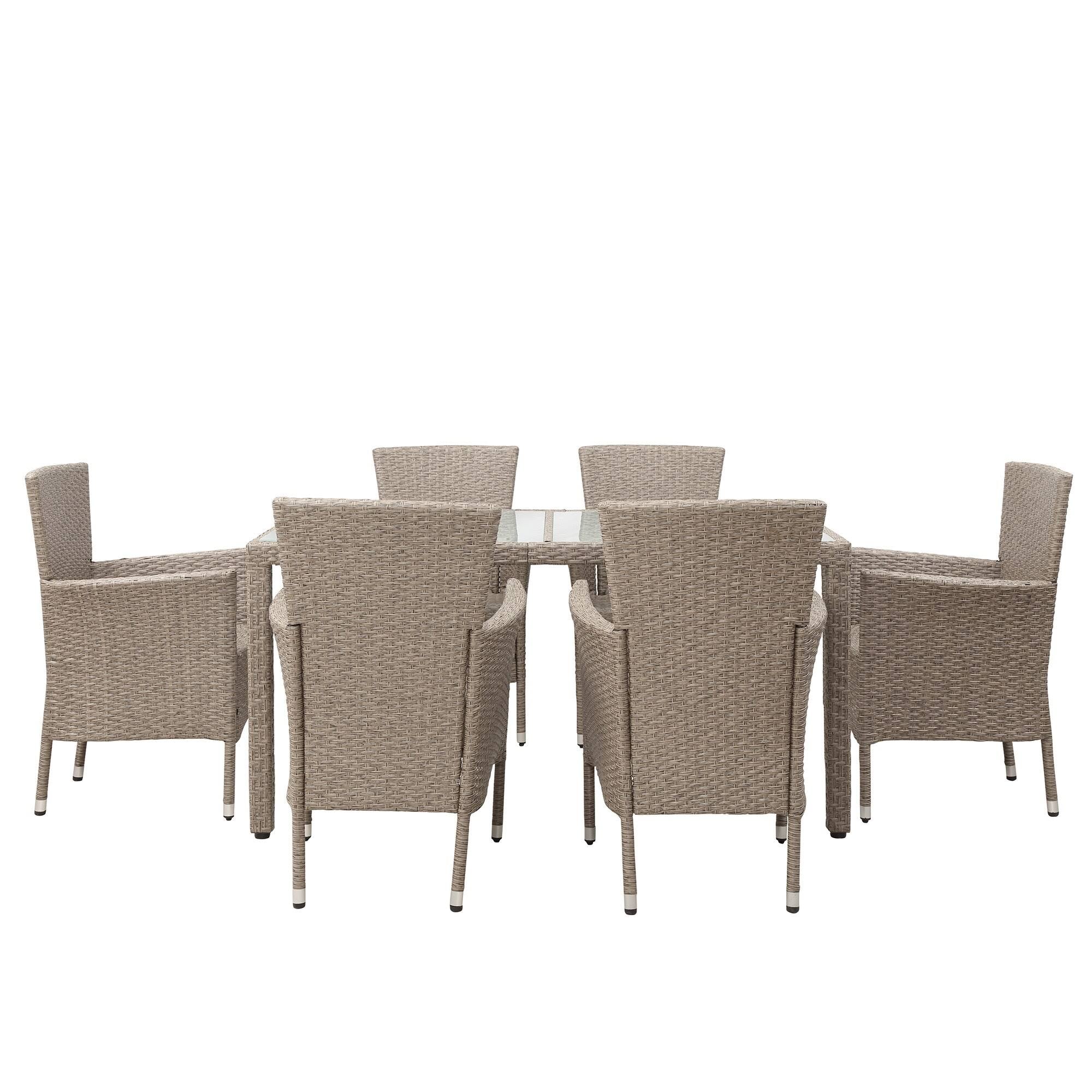 Beige-Brown 7 Piece Patio Wicker Dining Table J9868