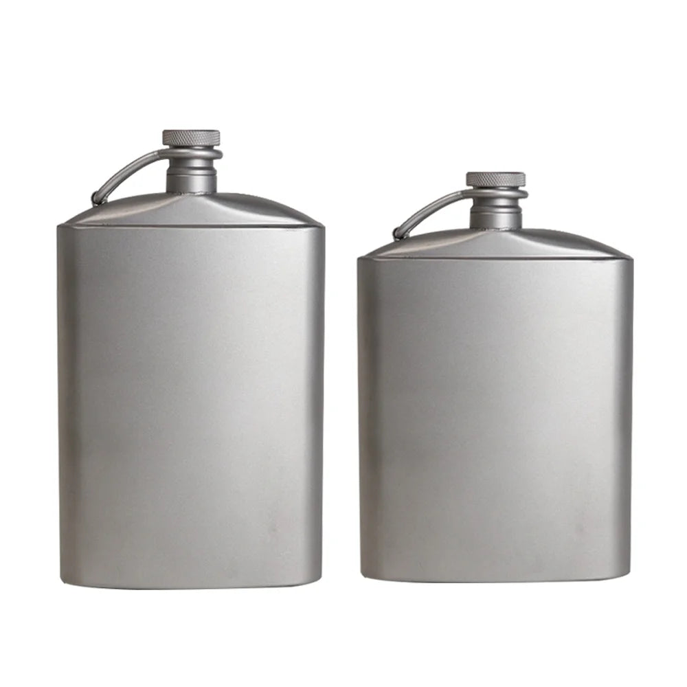 Titanium Flask Hip Flagon with Screw Clip Ultralight Hydration Flat Bottle with Ti Funnel K7368