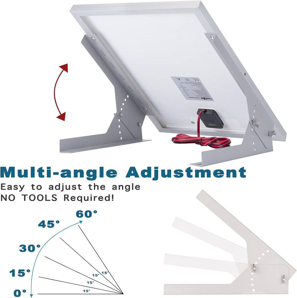 100 Watt 12V Solar Panel Kit with Adjustable Tilt Mount Brackets and 30A PWM Solar Charge Controller W454637
