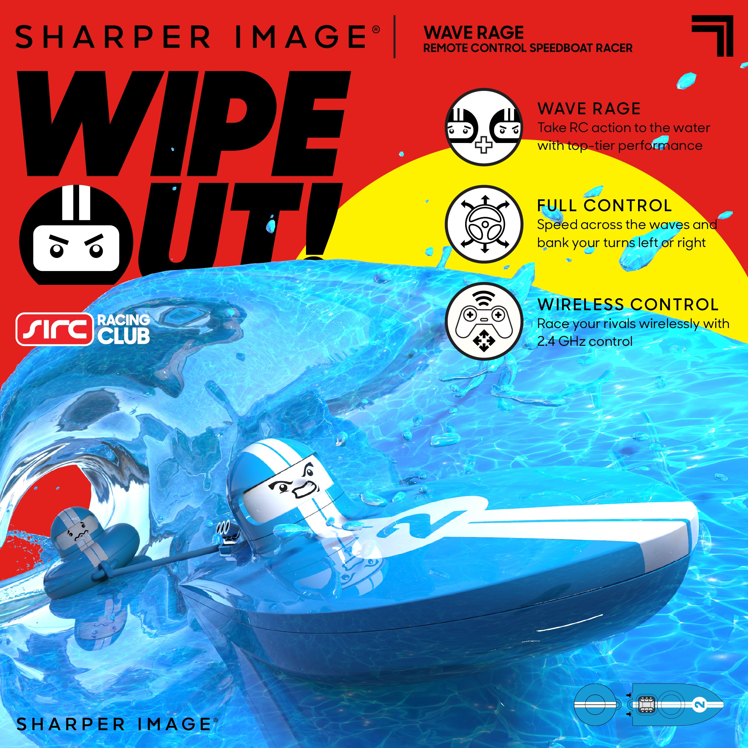 Blue Wireless Rechargeable Bumper Boat with Tow Rider X165861
