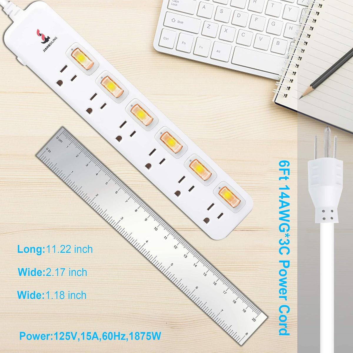 4 Outlets Surge Protector Power Strip with Individual Switch G496