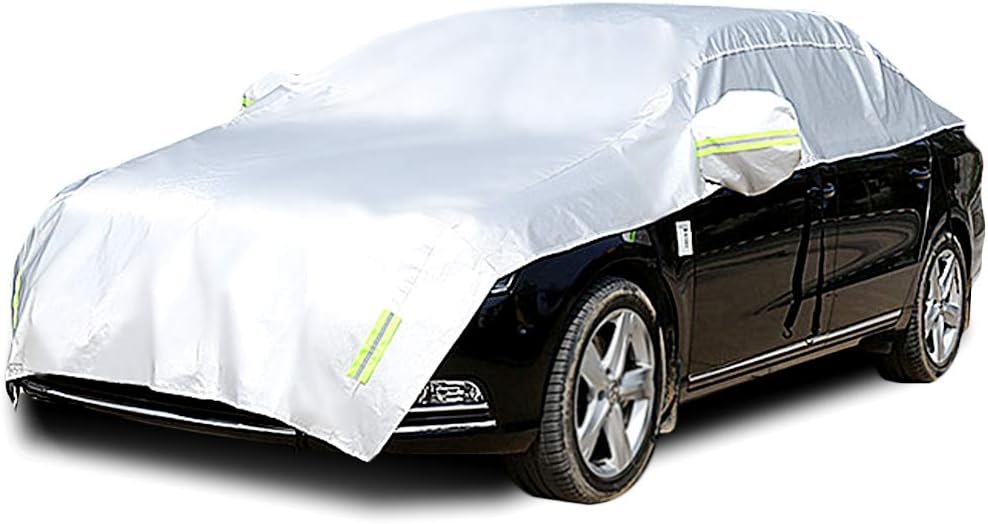 Half Car Cover with Cotton Waterproof Dustproof UV Resistant Snowproof Universal Fit Sedan Length 176'' to 194'' N441