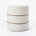 Cream Round Ottoman with Leather Piping D134660