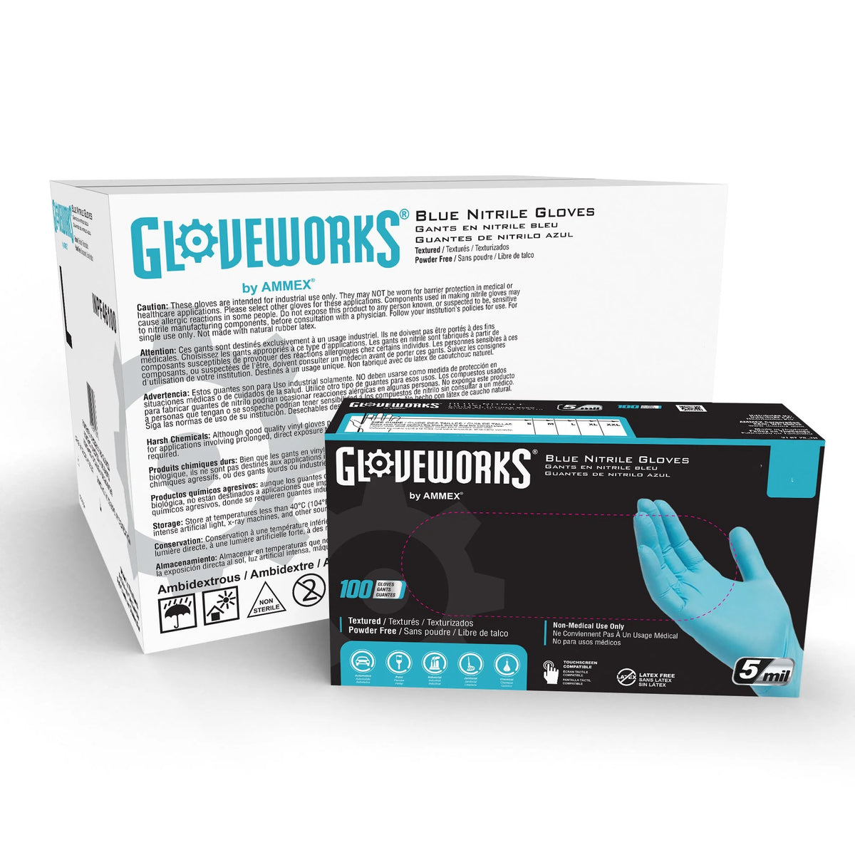 Blue Nitrile Industrial Disposable Gloves 5 Mil, Large, 100 W40697