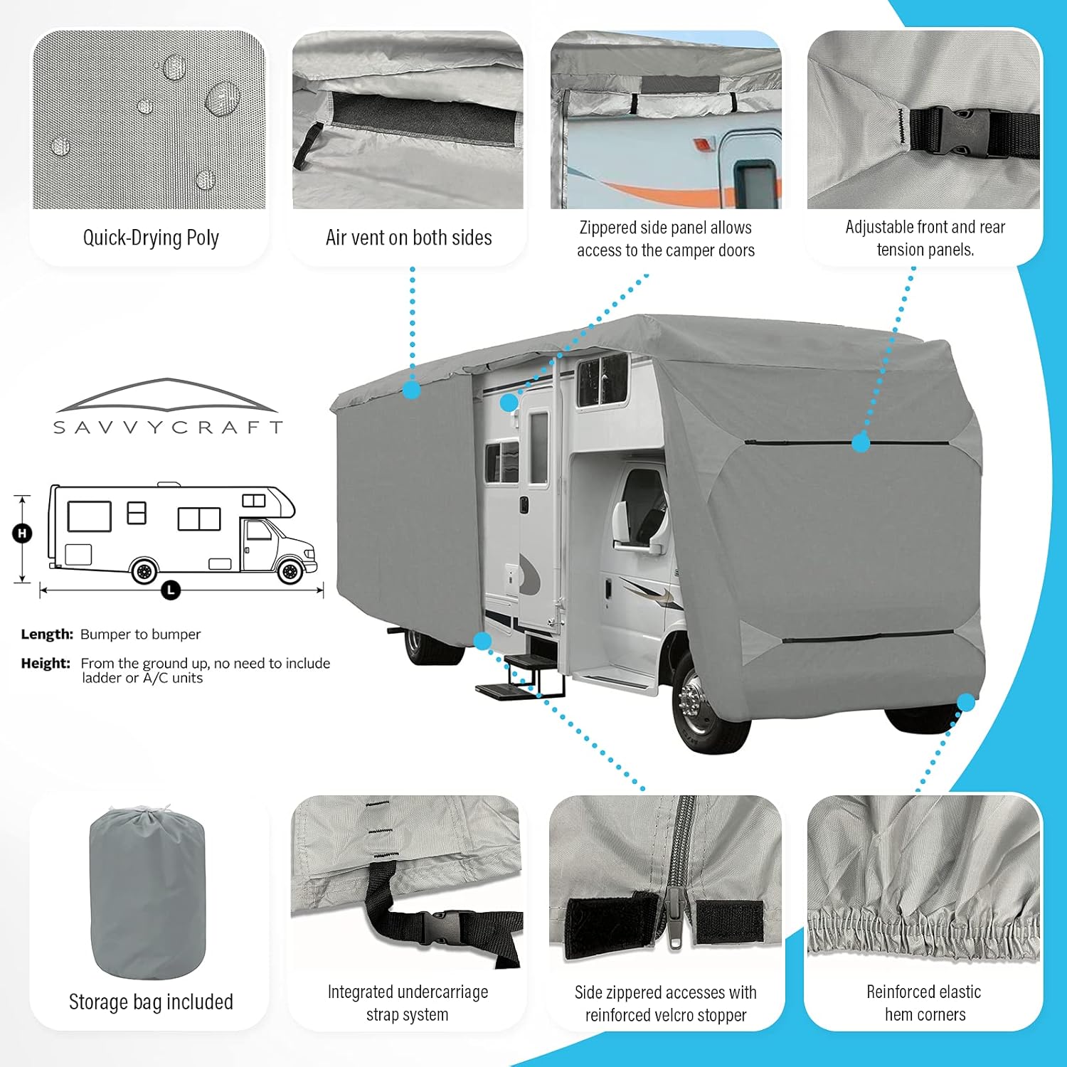 Camper Cover Fits 20' 21' 22' 23'L Zipper Access T421