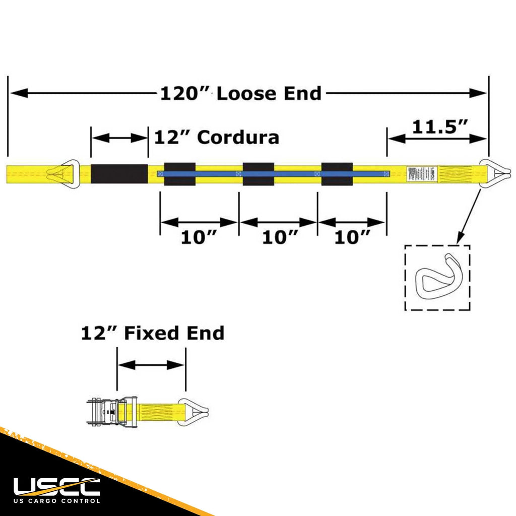 2" x 11' Ratchet Strap with Wire Hooks & 3 Rubber Cleats C367885