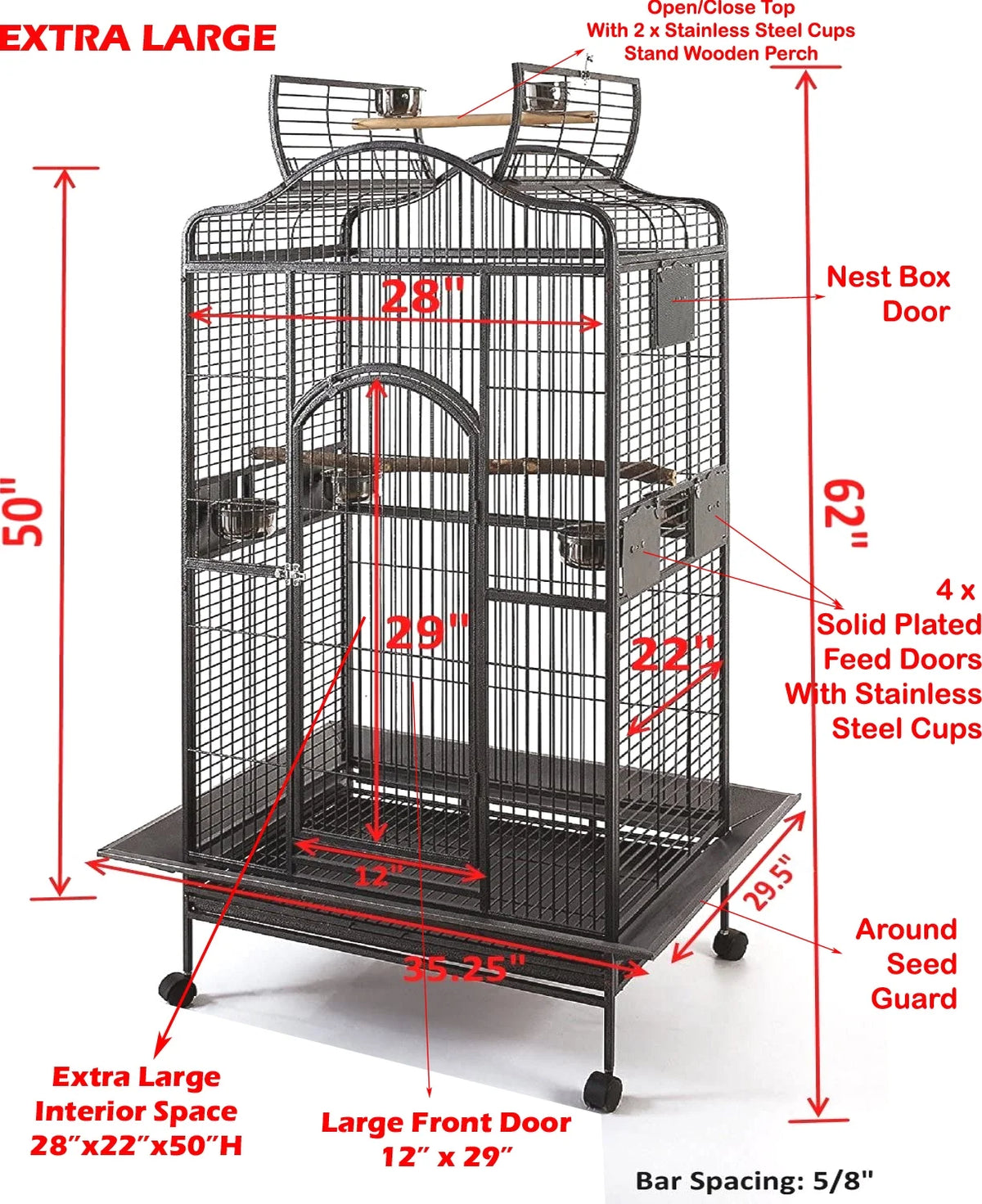 Extra Large Wrought Iron Open Play Top Bird Cage Stand with Rolling Stand H302654