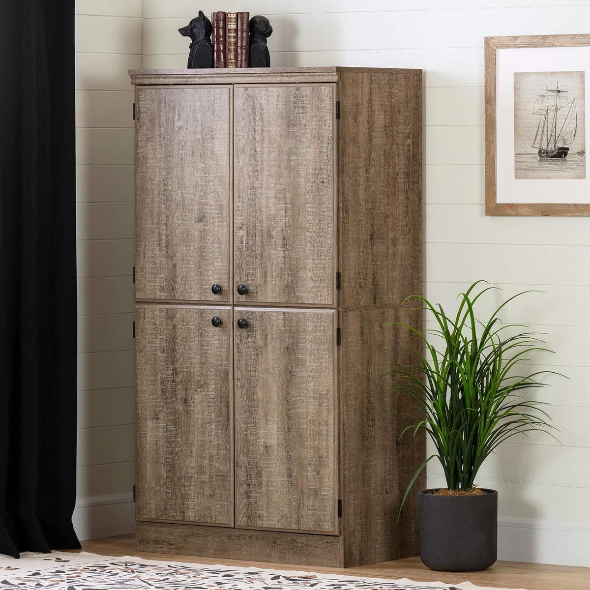 4-Door Storage Cabinet Weathered Oak B261