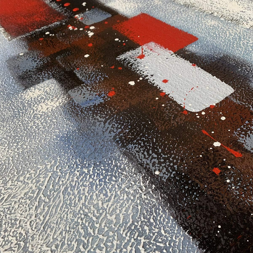 Red Gray Textured 3D Oil Painting on Canvas, Pack of 2 R74477