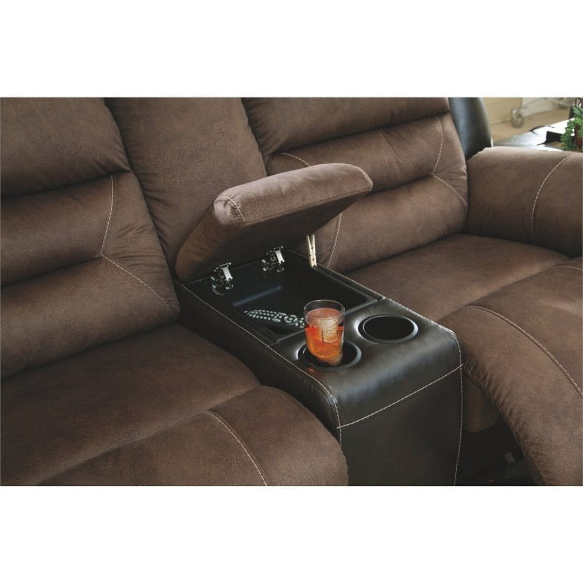 Contemporary Reclining Loveseat with Console in Chestnut P826474