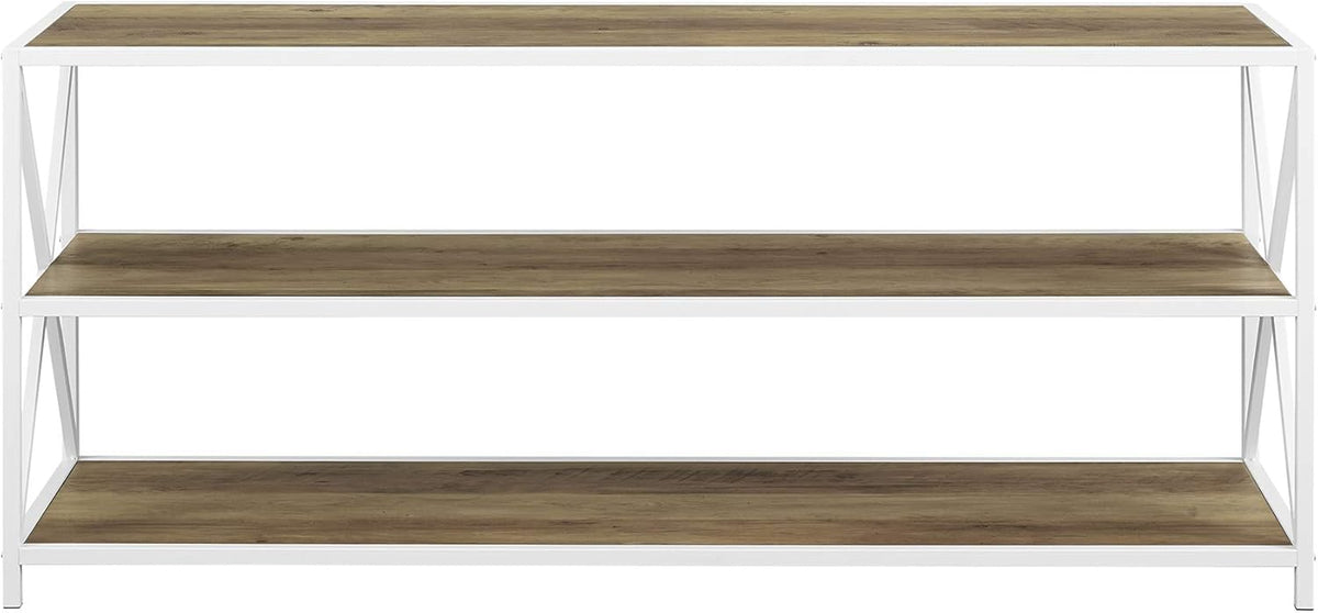 60 Inch Rustic Oak and White Wood Metal Bookcase E847378