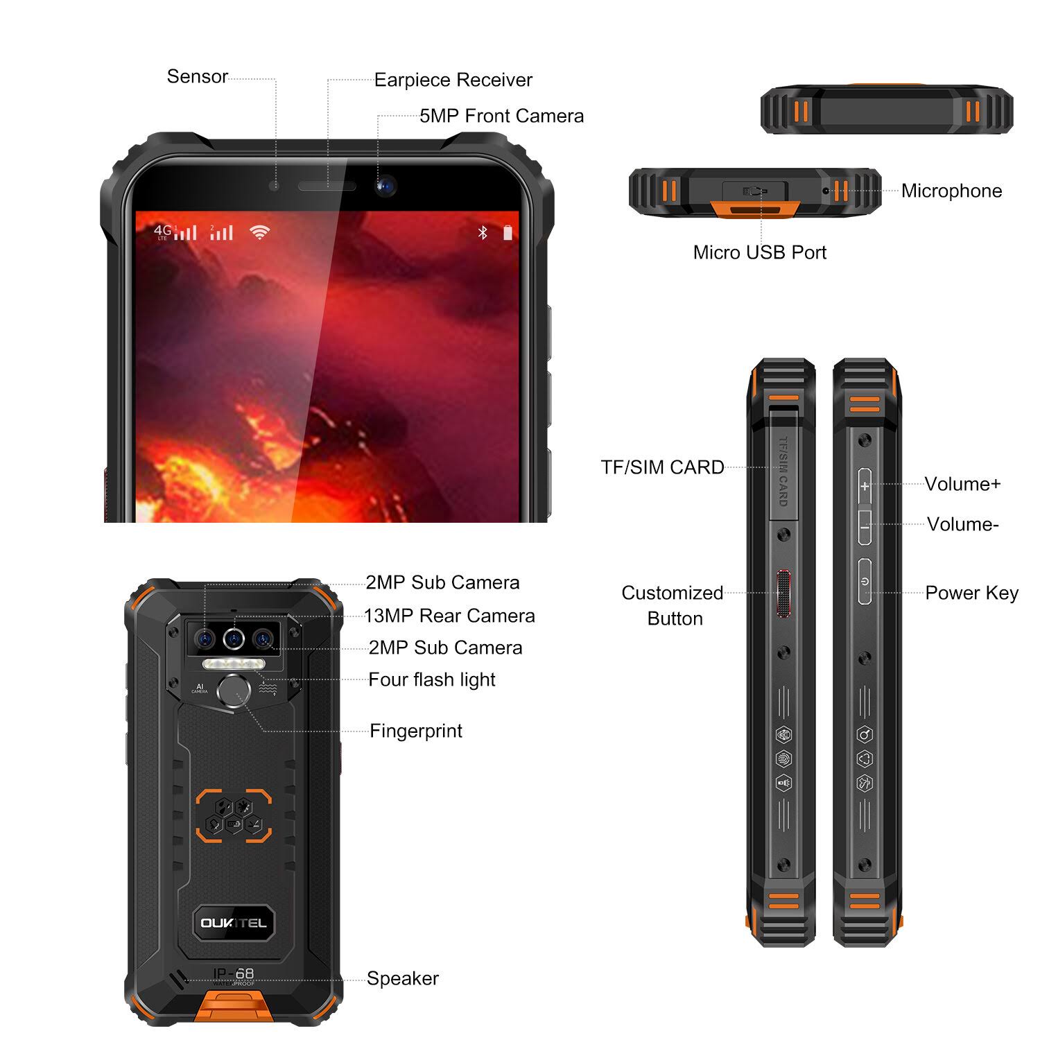 5.5 inch Waterproof 8000mAh Android 10 4GB 64GB Smartphone O290247