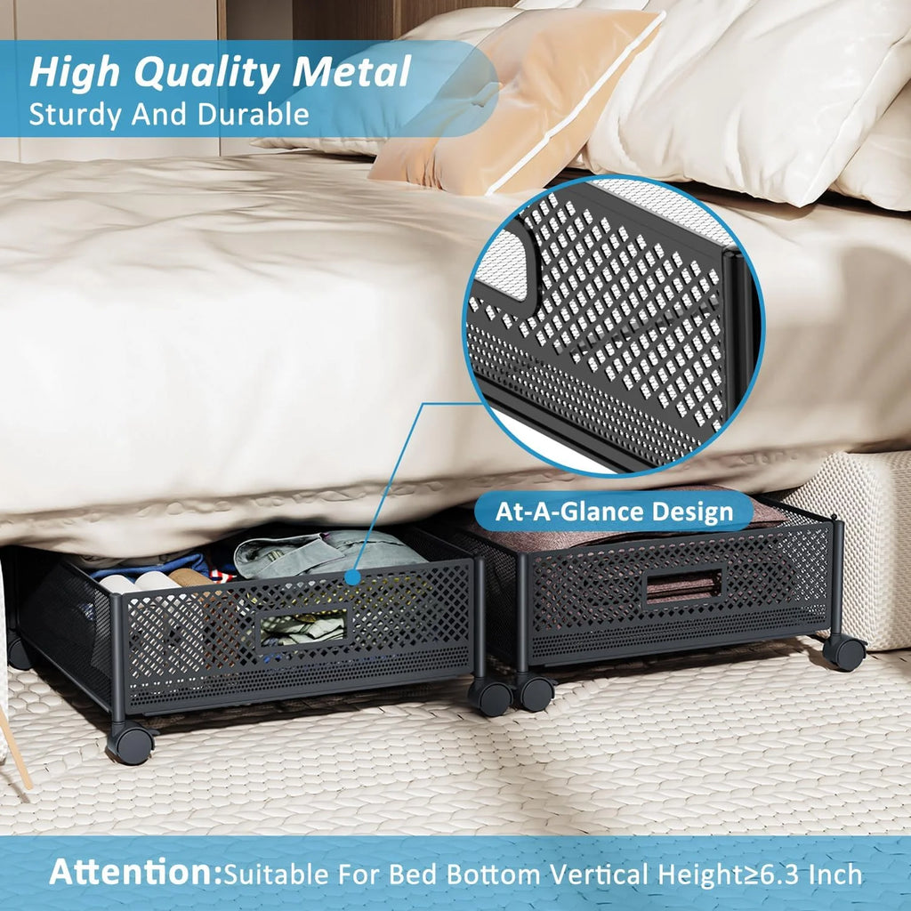 Under Bed Storage on Wheels, Large Capacity Rolling Containers, Foldable Drawers Y925938