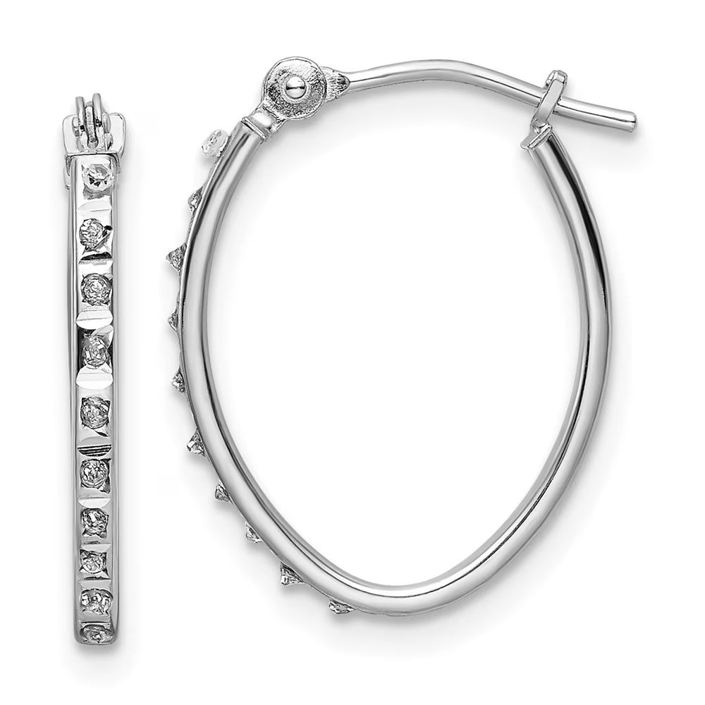 14k White Gold Diamond Oval Hoop Earrings B3121