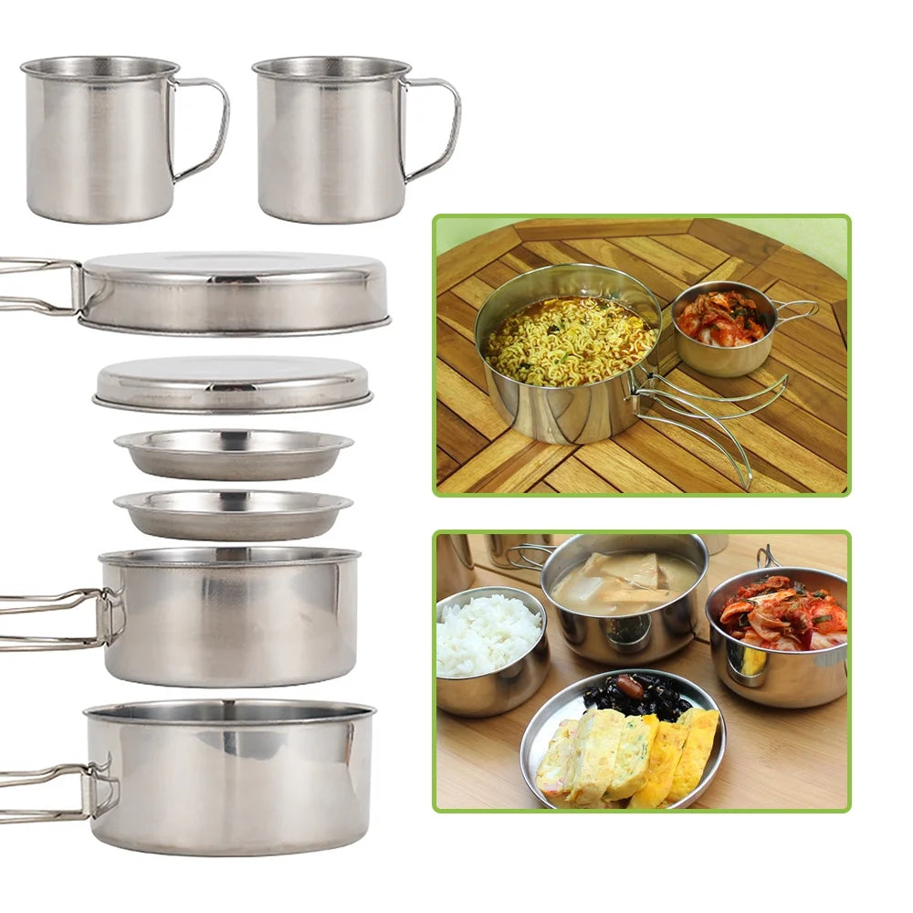 8PCS Stainless Steel Camping Cookware Pot and Pan Set S463198