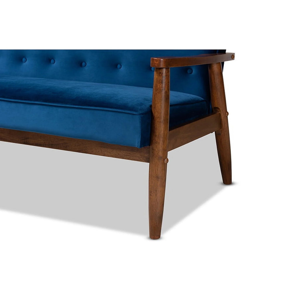 Navy Blue Velvet 3-Piece Wooden Living Room D706036