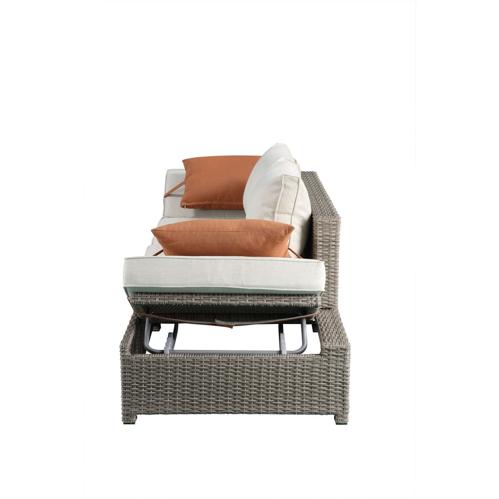 Beige Fabric Patio Sofa & Ottoman with 2 Pillows I9843