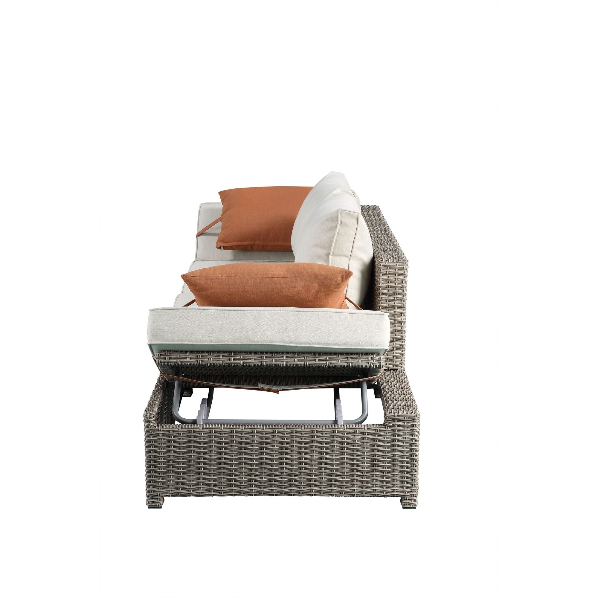 Beige Fabric Patio Sofa & Ottoman with 2 Pillows I9843