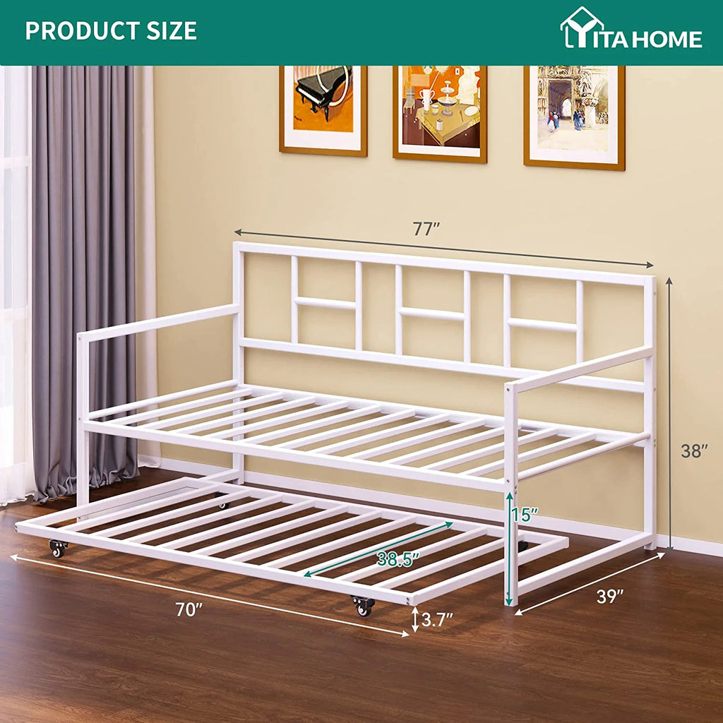 Twin Daybed with Pull Out Trundle Bed, White W42750